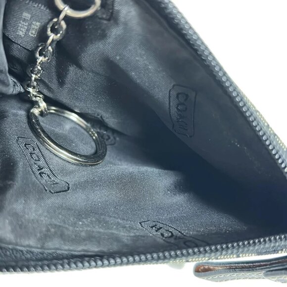 Auth COACH Mini Signature - Black Cream Jacquard Leather Coin Case - Picture 2 of 6